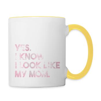 Oui, je sais, je ressemble à ma mère, ma fille, ma mère - Mug contrasté - blanc/jaune - Droite