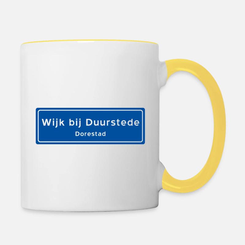 Wijk bij Duurstede Ortsschild - Tasse zweifarbig - Weiß/Gelb