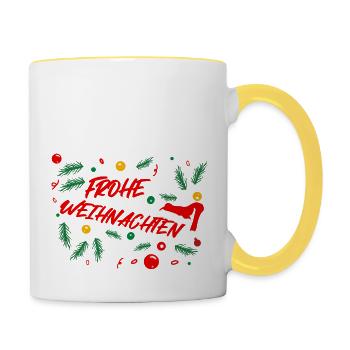 Frohe Weihnachten - Mistelzweige - Tasse zweifarbig - Weiß/Gelb - Rechts