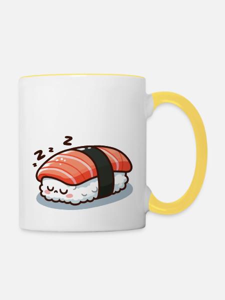 Schlafender Sushi - Tasse zweifarbig - Weiß/Gelb