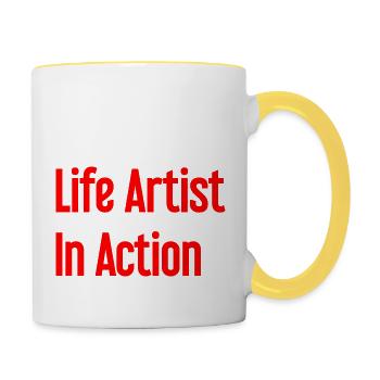 Artistes de la vie en action - Mug contrasté - blanc/jaune - Droite
