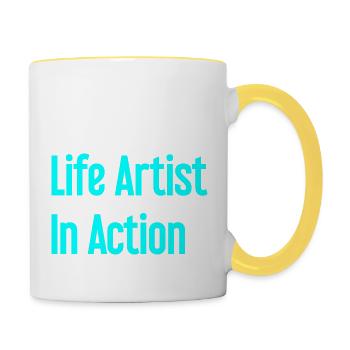 Artistes de la vie en action - Mug contrasté - blanc/jaune - Droite