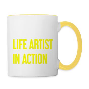 Artistes de la vie en action - Mug contrasté - blanc/jaune - Droite