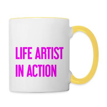 Les bons vivants en action - Mug contrasté - blanc/jaune - Droite