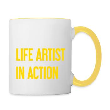 Artistes de la vie en action - Mug contrasté - blanc/jaune - Droite