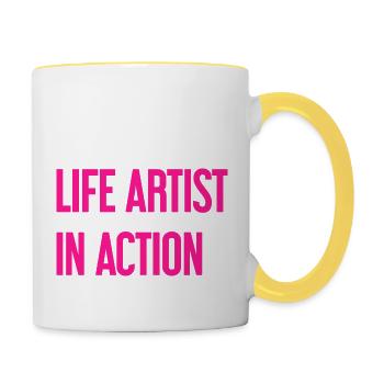 Les bons vivants en action - Mug contrasté - blanc/jaune - Droite