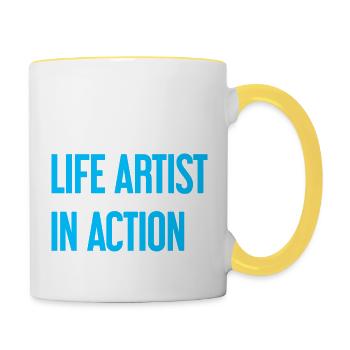 Artistes de la vie en action - Mug contrasté - blanc/jaune - Droite