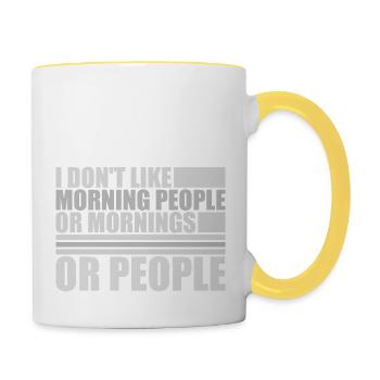 C’est drôle, je n’aime pas le matin, ni les matins, ni les gens - Mug contrasté - blanc/jaune - Droite