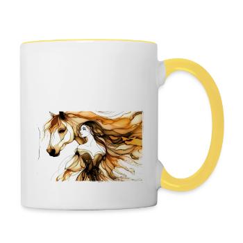 Blumen Frauen Mädchen Mode Design Kunst Weiblicher Stil - Tasse zweifarbig - Weiß/Gelb - Rechts