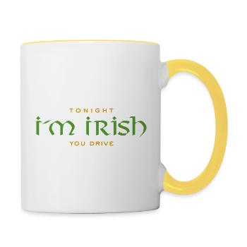 Irish lustiger Spruch - Tonight I m Irish - Tasse zweifarbig - Weiß/Gelb - Rechts