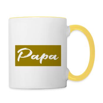 VATERTAG. FROHER VATERTAG. PAPA. ALLES GUTE - Tasse zweifarbig - Weiß/Gelb - Rechts
