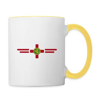 J’aime Aurigny, T-shirt design de style élégance - Mug contrasté - blanc/jaune - Droite