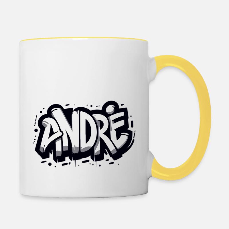 André Name First name Graffiti - Contrasting Mug - white/yellow