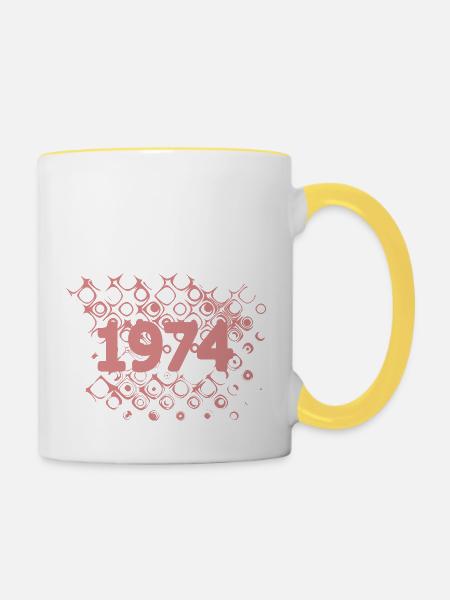Jahreszahl 1974 - Tasse zweifarbig - Weiß/Gelb
