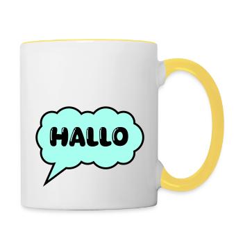 sprechblase hallo - Tasse zweifarbig - Weiß/Gelb - Rechts