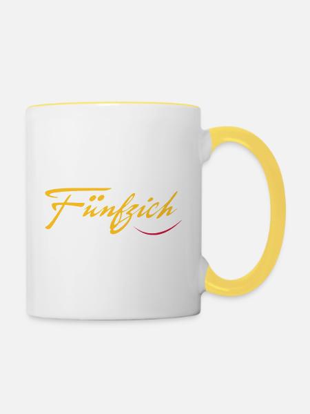 fünfzig - Tasse zweifarbig - Weiß/Gelb