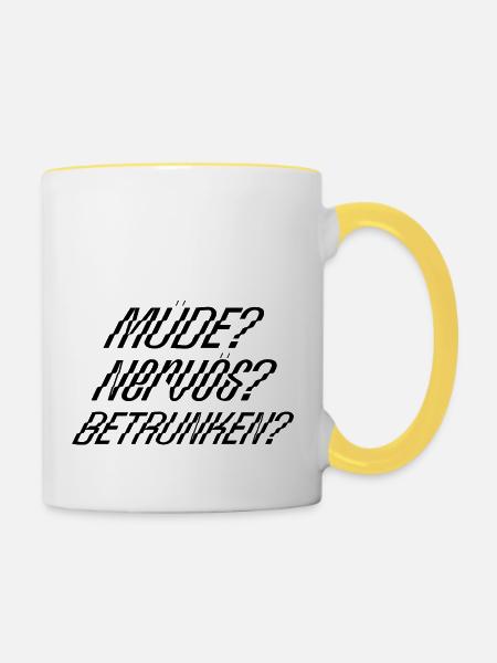 Shirtdesign 1 müde sw - Tasse zweifarbig - Weiß/Gelb