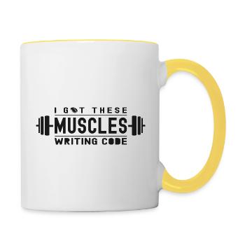 I Got These Muscles Writing Code for Geek or Nerd - Contrasting Mug - white/yellow - Right