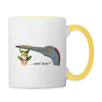 Grenouille sur le bec - Mug contrasté - blanc/jaune - Droite