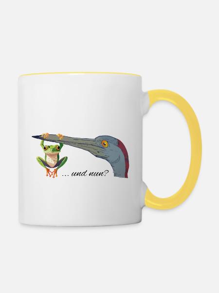 Frosch am Schnabel - Tasse zweifarbig - Weiß/Gelb