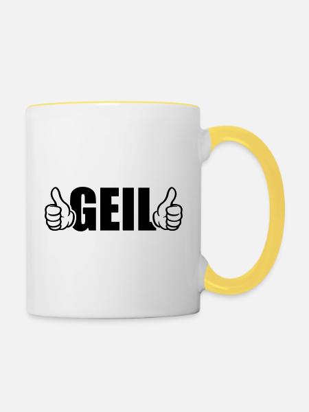 Geil Daumen Hoch - Tasse zweifarbig - Weiß/Gelb
