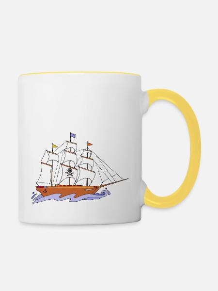 Segelschiff - Tasse zweifarbig - Weiß/Gelb