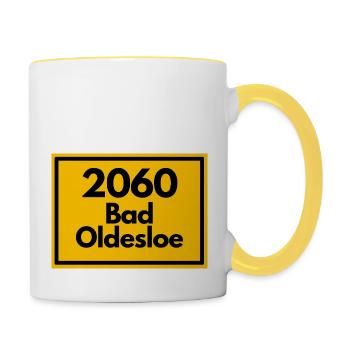 Panneau de la ville - puis ancien code postal 2060 BAD OLDESLOE - Mug contrasté - blanc/jaune - Droite