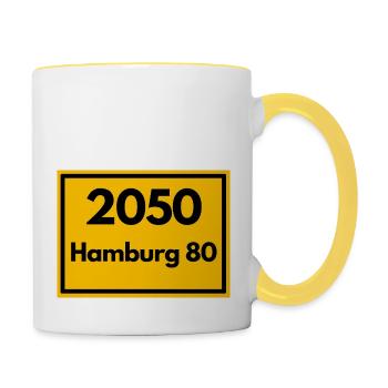 Panneau de lieu - puis rétro ancien code postal 2050 HAMBOURG 80 - Mug contrasté - blanc/jaune - Droite