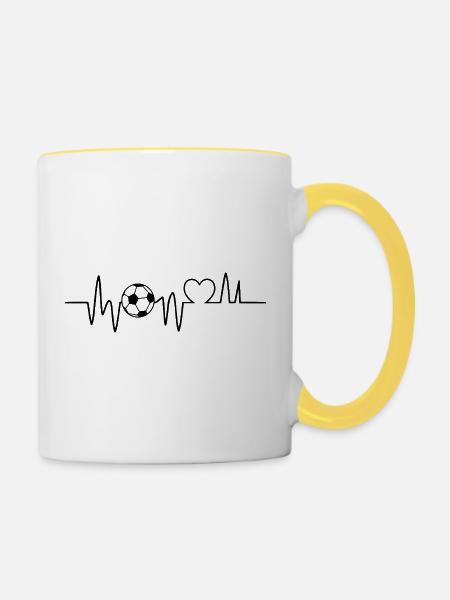 Fußball Herzschlag Fussball Fußballer - Tasse zweifarbig - Weiß/Gelb