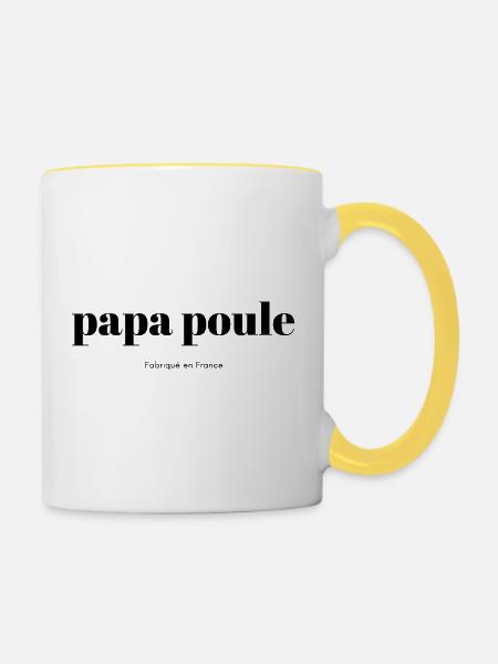Papa-Huhn-Skript - Tasse zweifarbig - Weiß/Gelb