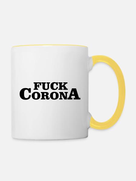 SCHEISSE AUF CORONA - Tasse zweifarbig - Weiß/Gelb