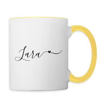 Lara Name Vorname Dekorativ - Tasse zweifarbig - Weiß/Gelb - Rechts