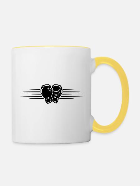 Boxhandschuhe Symbol Logo - Tasse zweifarbig - Weiß/Gelb