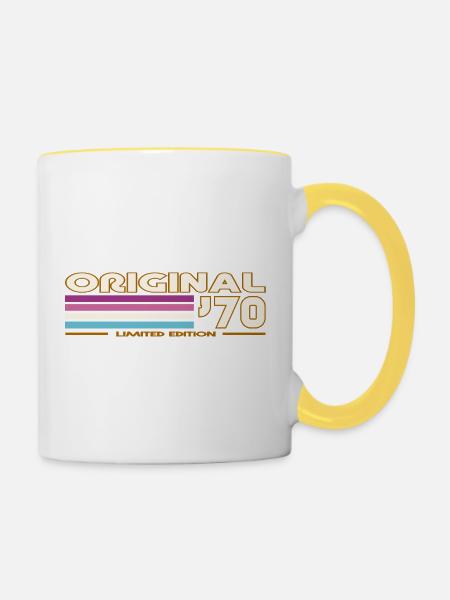 Originale Retro-Streifen der 70er - Tasse zweifarbig - Weiß/Gelb