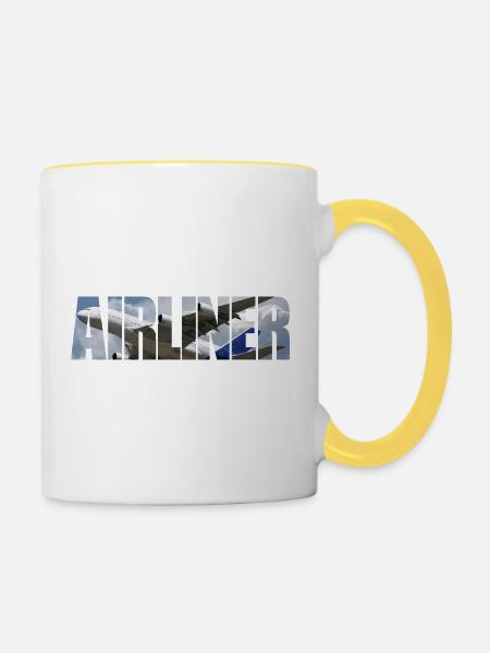 Airliner A-380 - Tasse zweifarbig - Weiß/Gelb