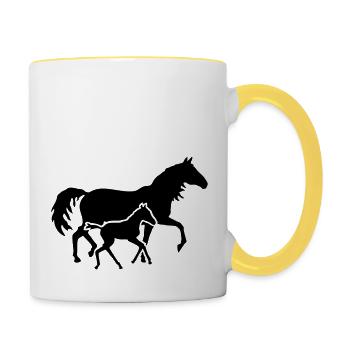 Fohlen mit Stute - Tasse zweifarbig - Weiß/Gelb - Rechts