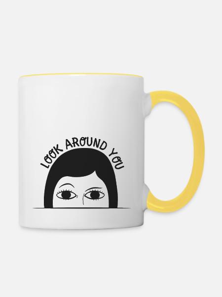 schauen Sie sich um - Tasse zweifarbig - Weiß/Gelb