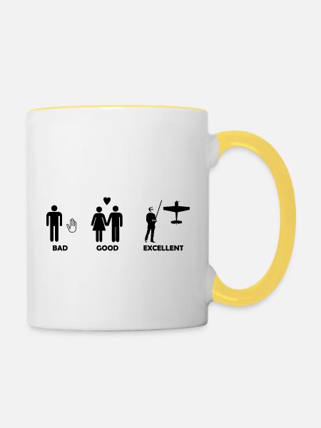 bad good excellent modellfliegen - Tasse zweifarbig - Weiß/Gelb