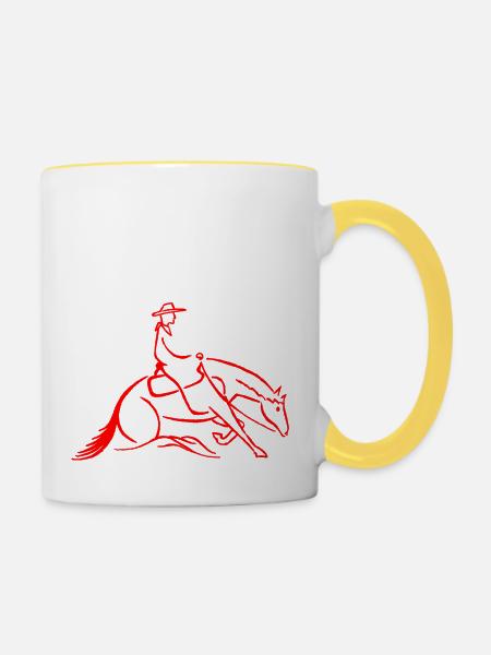 Westernreiter Slidingstop rot - Tasse zweifarbig - Weiß/Gelb