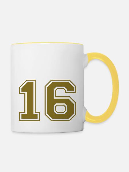 nummer - 16 - Tasse zweifarbig - Weiß/Gelb