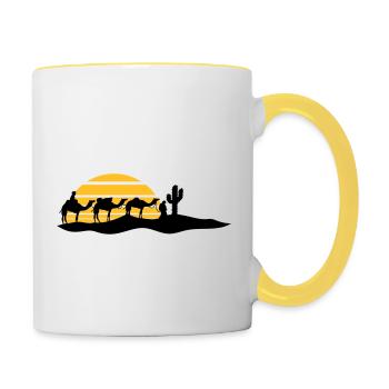 sonne streifen karawane haendler reise kaktus kame - Tasse zweifarbig - Weiß/Gelb - Rechts