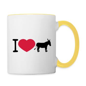 j'aime l'amour coeur âne cheval poney petit packelsel l - Mug contrasté - blanc/jaune - Droite