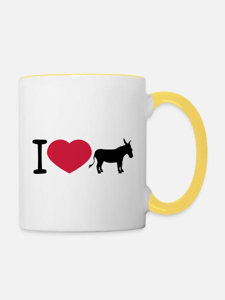 j'aime l'amour coeur âne cheval poney petit packelsel l - Mug contrasté - blanc/jaune