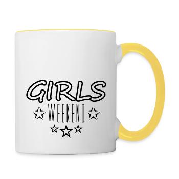 design sterne wochenende weekend girls trip urlaub - Tasse zweifarbig - Weiß/Gelb - Rechts