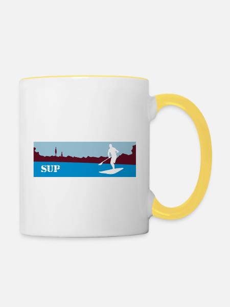 SUP Stand up paddling - Tasse zweifarbig - Weiß/Gelb