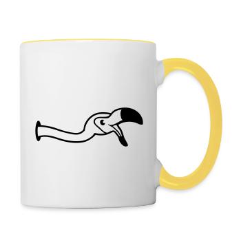 hole wall laugh mouth on food drink bow down - Contrasting Mug - white/yellow - Right