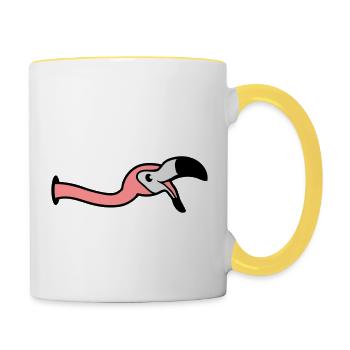 hole wall laugh mouth on food drink bow down - Contrasting Mug - white/yellow - Right
