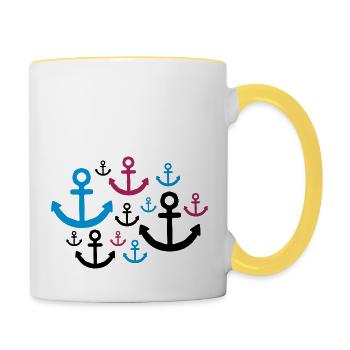 muster anker viele tattoo boot schiff schwimmen me - Tasse zweifarbig - Weiß/Gelb - Rechts