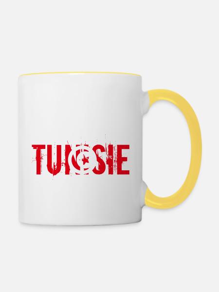 logo_flag_grunge_tunisie - Tasse zweifarbig - Weiß/Gelb