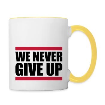 Nous n'abandonnons jamais n'abandonnons jamais - Mug contrasté - blanc/jaune - Droite